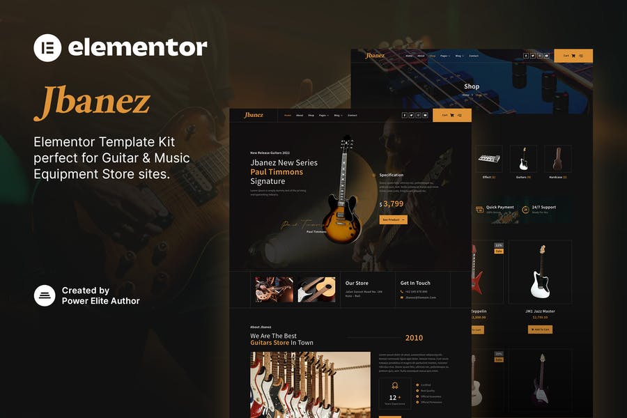 Jbanez Guitar - Music Equipment Store Elementor Template Kit