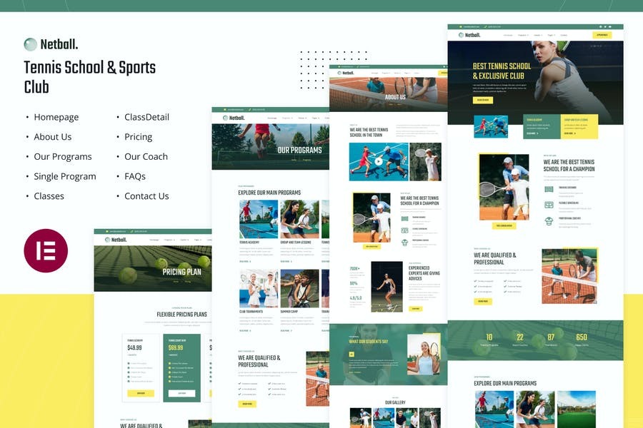Netball Tennis School - Sports Club Elementor Template Kit