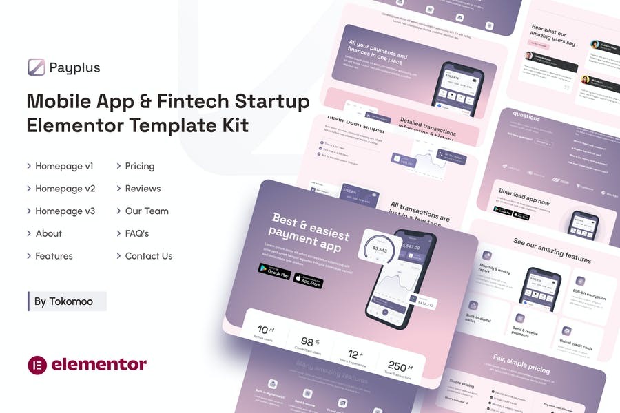 Payplus Mobile App - Fintech Startup Elementor Template Kit