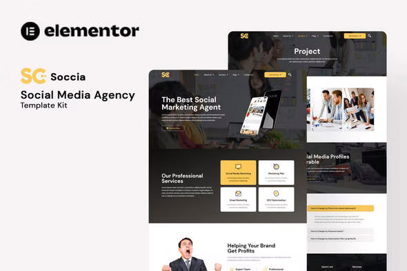 Soccia - Social Media Agency Elementor Template Kit