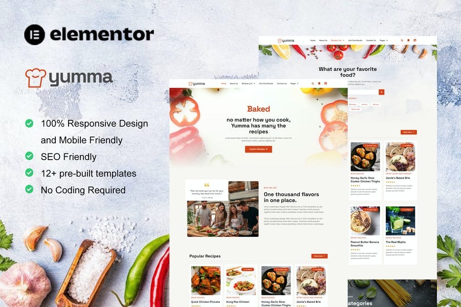 Yumma Food Recipe Elementor Template Kit