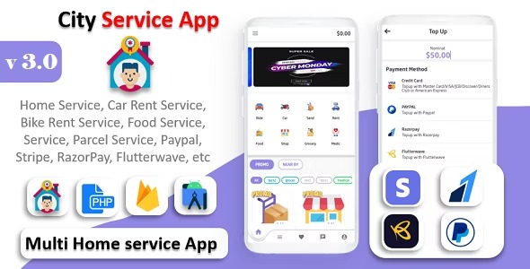 City Service App Service At Home | Multi Payment Gateways Integrated | Multi Login