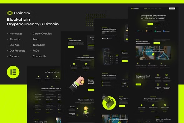 Coinary - Blockchain Cryptocurrency - Bitcoin Elementor Template Kit