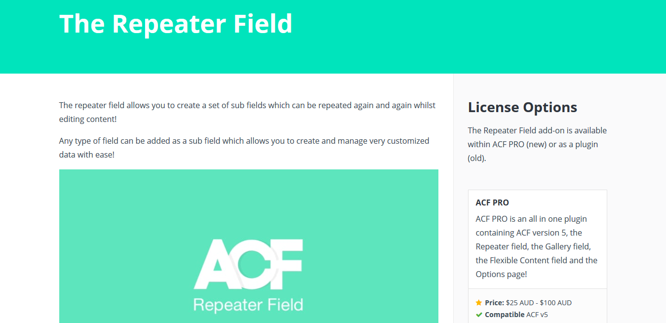 Repeater Field Add-on for ACF