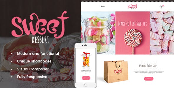 Sweet Dessert Sweet Shop - Cafe WordPress Theme