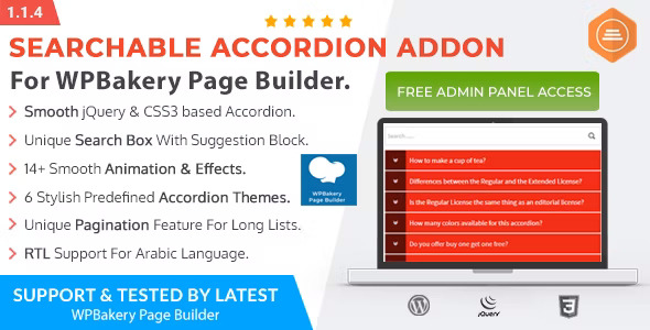 Ultimate Searchable Accordion - WPBakery Page Builder Addon