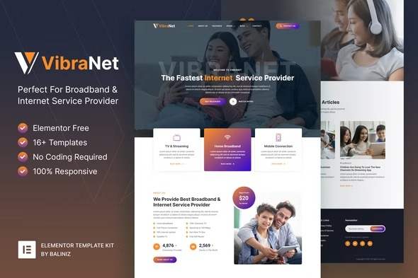 Vibranet - Broadband - Internet Service Provider Elementor Template Kit