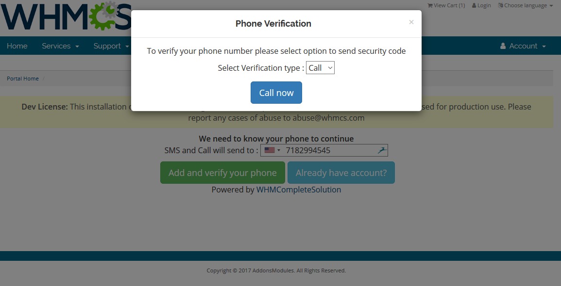 WHMCS Phone Verification [Activated]