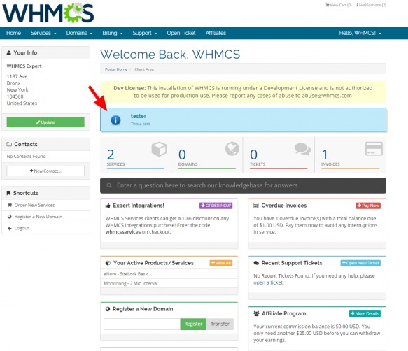 WS Client Notifications for WHMCS [Activated]
