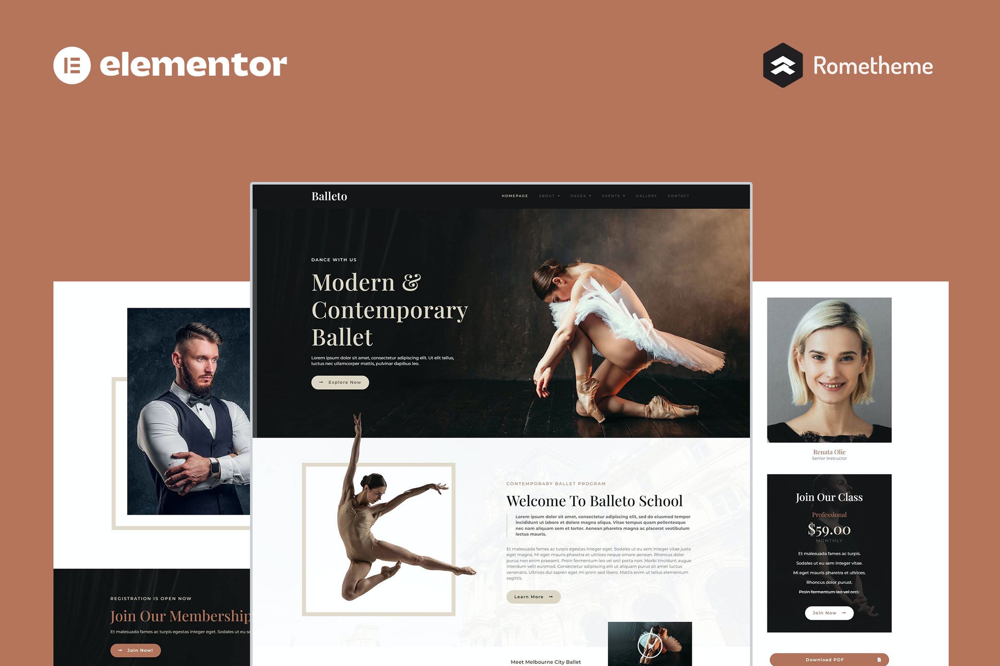 Balleto - Ballet School Elementor Pro Full Site Template Kit
