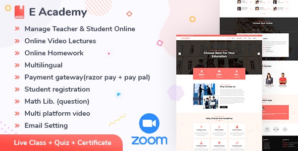 E-Academy - Online Learning Management System - live streaming classes (web)