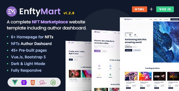 EnftyMart NFT Marketplace HTML - Vue JS Template