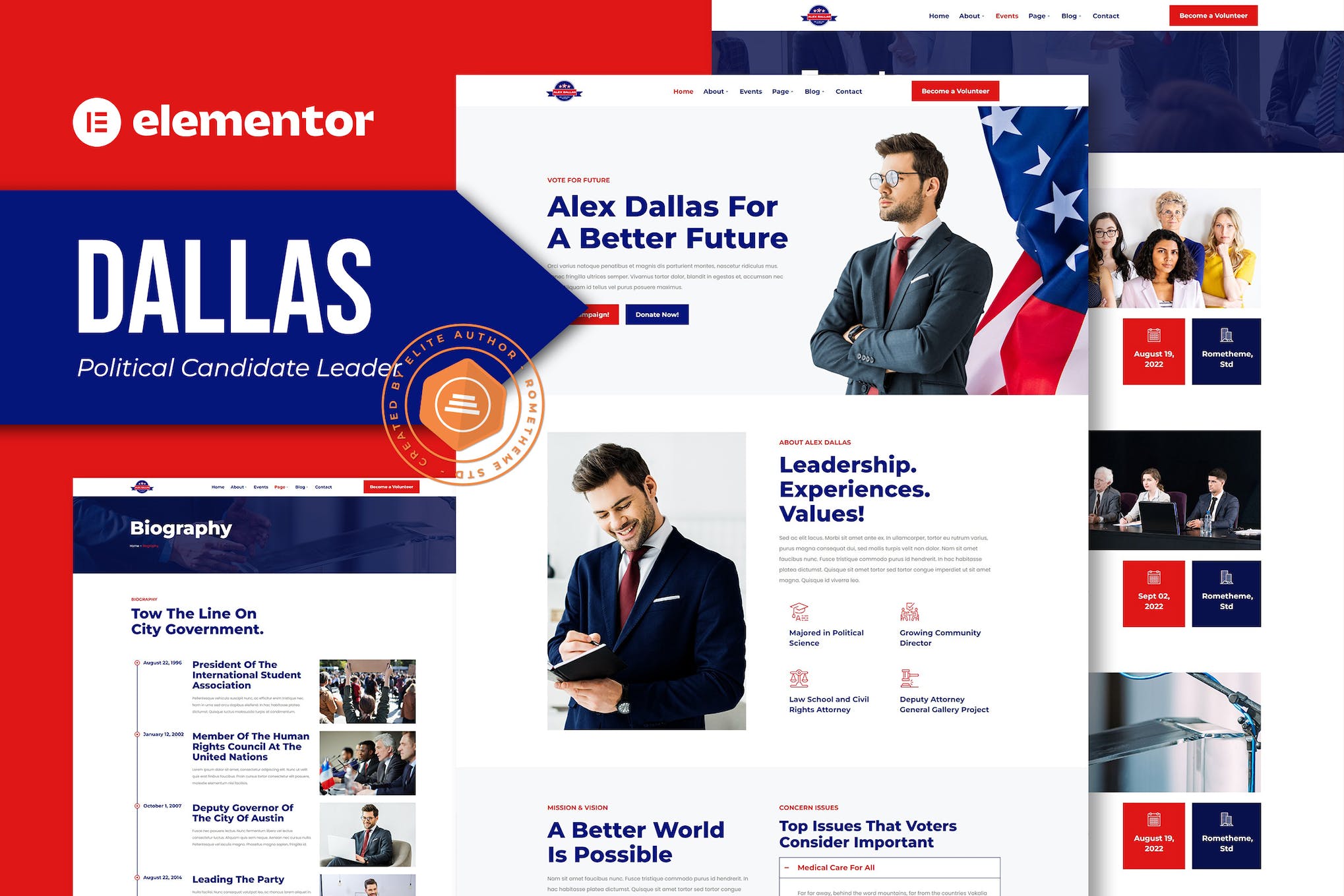 Dallas - Political Candidate Leader Elementor Teamplate Kit