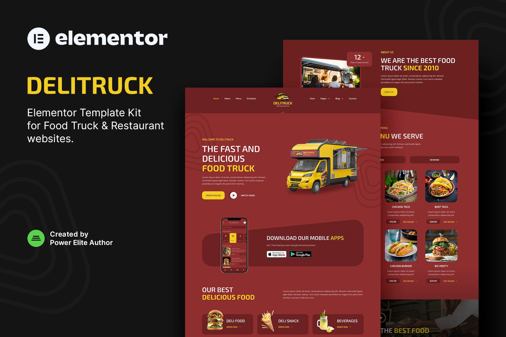 Delitruck - Food Truck & Restaurant Elementor Template Kit