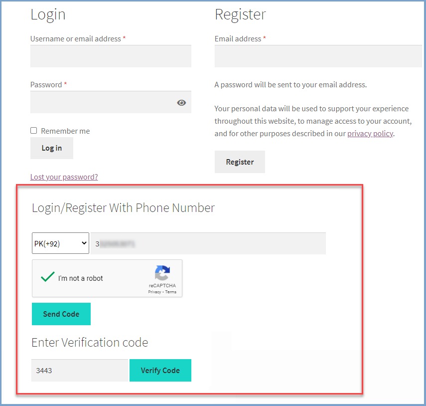 Registration - Login with Mobile Phone Number