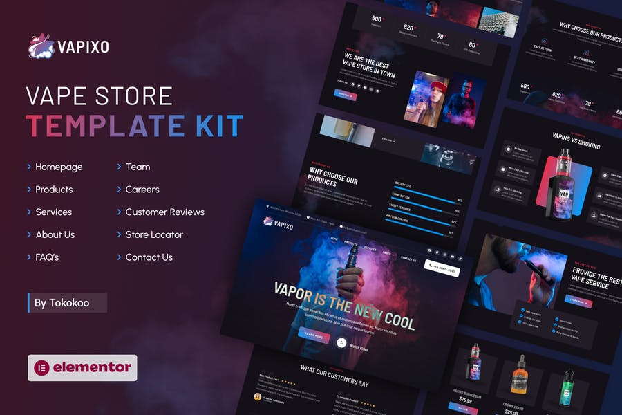 Vapixo - Vape Store Elementor Pro Template Kit