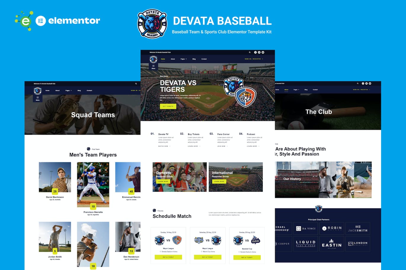 Devata - Baseball Team & Sports Club Elementor Template Kit