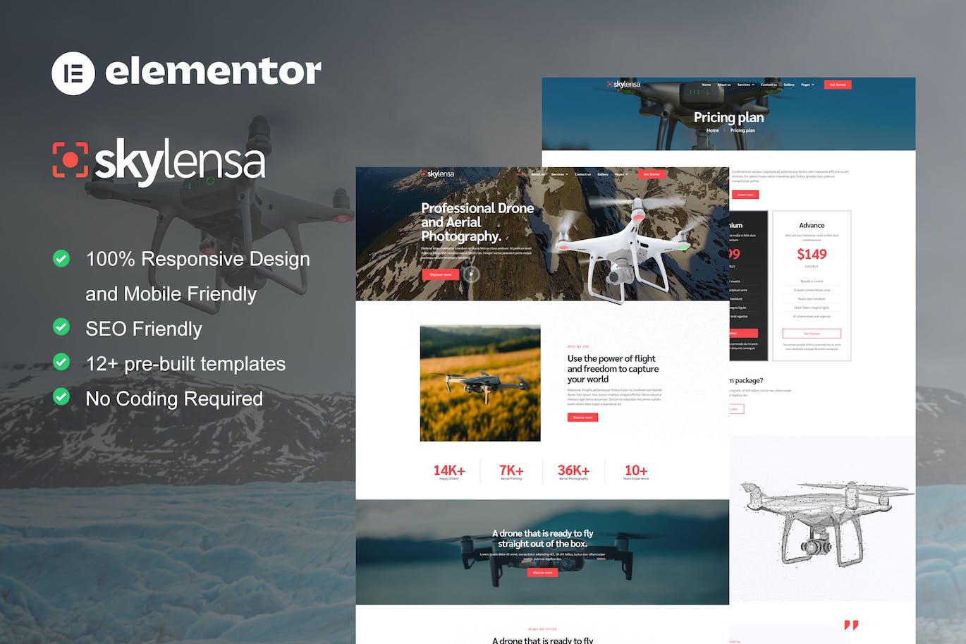 Skylensa - Aerial Photography & Videography Elementor Template Kit
