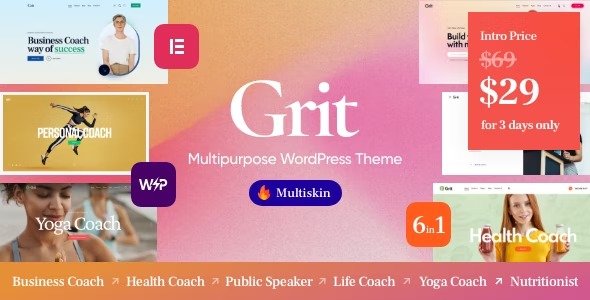 GritCoaching - Online Courses Multiskin WordPress Theme