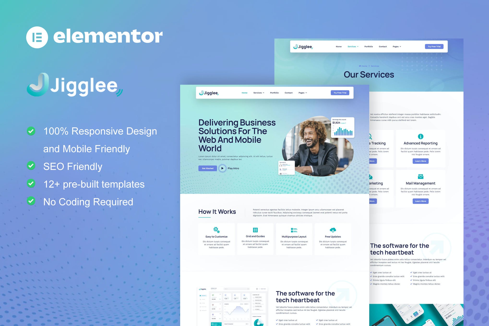 Jigglee - Tech Startup Business Elementor Template Kit