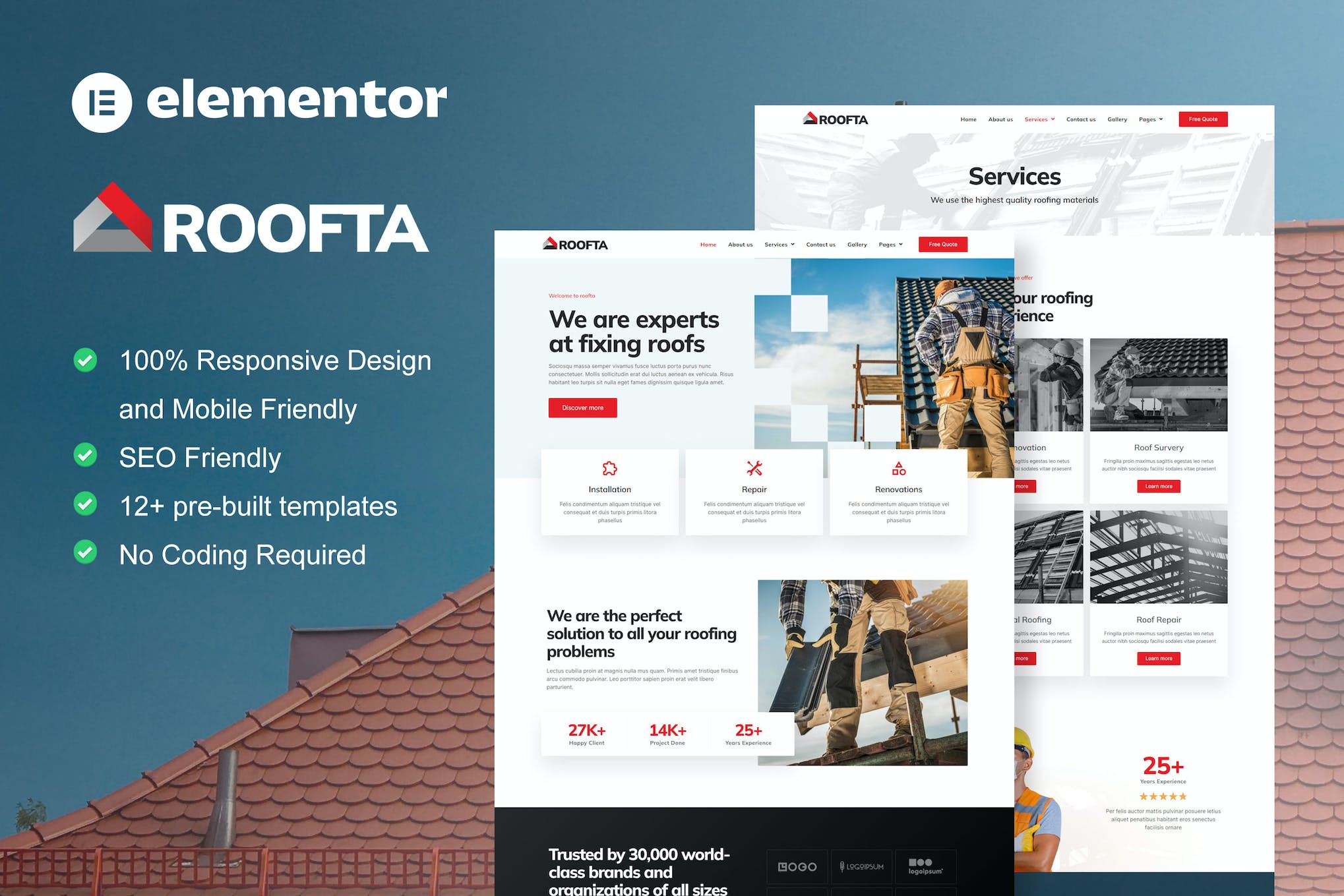 Roofta - Roofing Services Elementor Template Kit