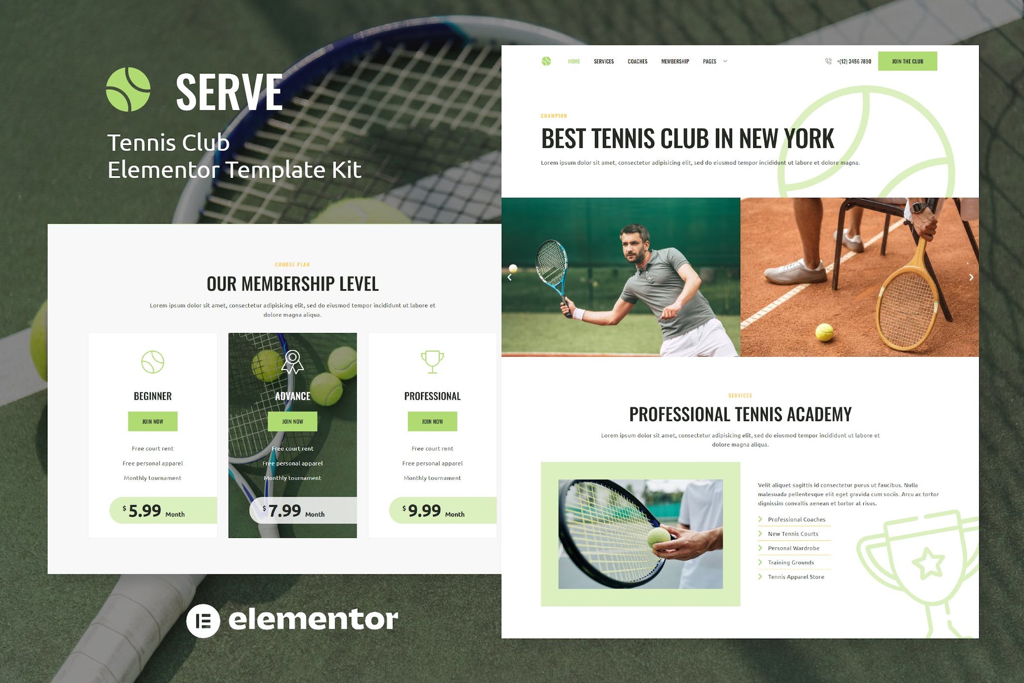Serve - Tennis School & Sport Club Elementor Template Kit