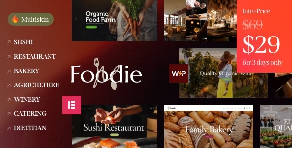 Foodie - Food - Wine Elementor Multiskin WordPress Theme