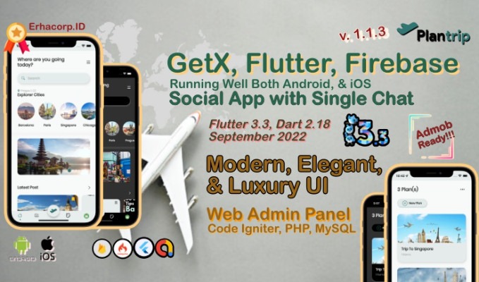 PlanTrip Social Flutter Full App with Chat | Web Admin Panel | Google Admob