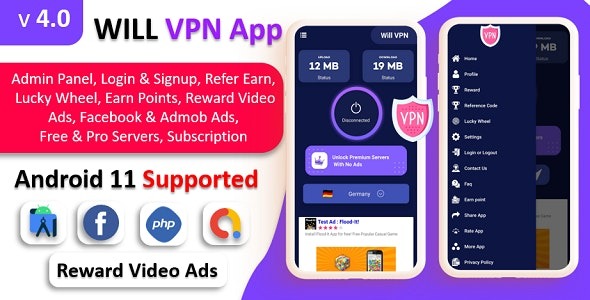 WILL VPN AppVPN App With Admin Panel | Secure VPNFast VPN | ReferEarn | Reward Lucky Wheel