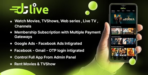 DTLive - Movies & TV Series & Live TV - Channels - OTT - Android app | Laravel Admin Panel