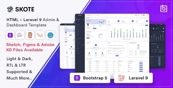 Skote - HTML & Laravel Admin Dashboard Template + Sketch