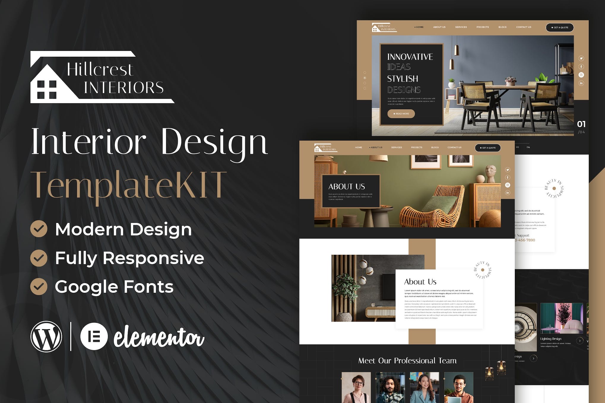 Hillcrest - Interior Design Elementor Template Kit