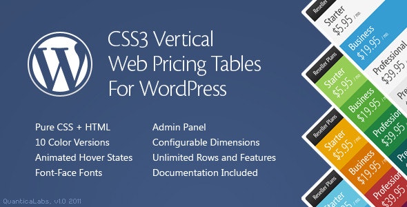 CSS Vertical Web Pricing Tables For WordPress