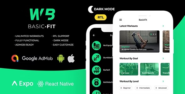 FitBasic - Complete React Native Fitness App + Multi-Language + RTL Support