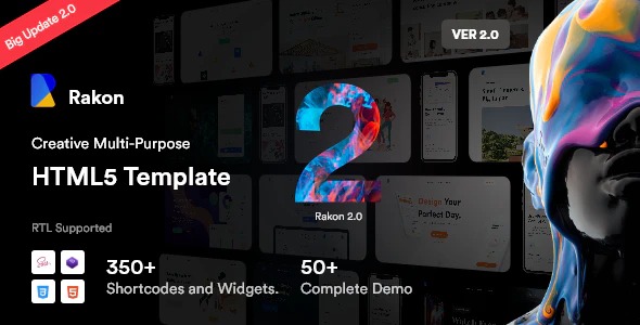 Rakon - Creative Multi-Purpose Landing Page HTML Template (RTL Supported)