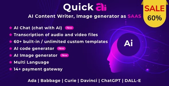 QuickAI OpenAI - AI Writing Assistant and Content Creator as SaaS