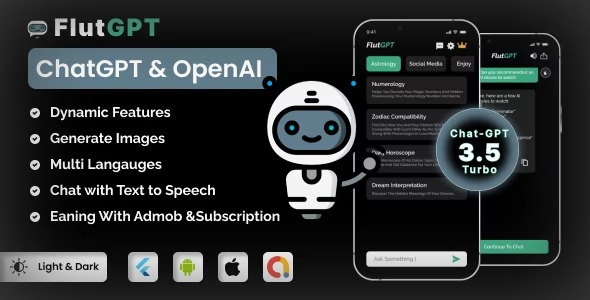 FlutGpt ChatGPT Flutter Full Application | Art Generator | ADMOB | Subscription Plan