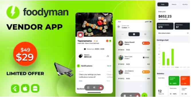 Foodyman Multi - Restaurant (and Grocery) Vendor App (iOS-Android)