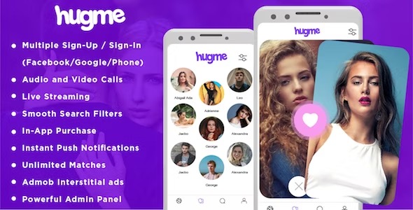 Hugme Android Native Dating App with Audio Video Calls and Live Streaming