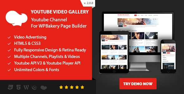 Youtube Video Gallery Youtube Channel For WPBakery Page Builder