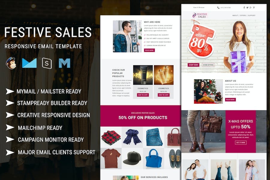 Festive Sales - Responsive Email Template with Online StampReady - Mailchimp Editors