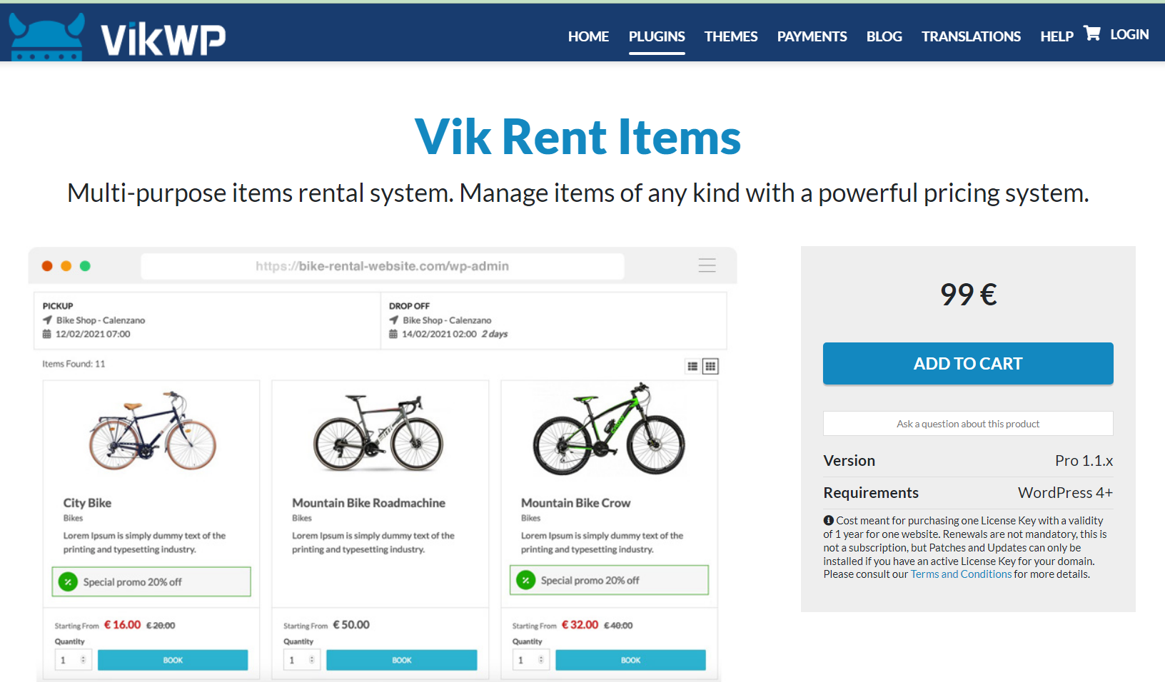 Vik Rent Items Pro for WordPress