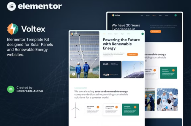 Voltex - Solar Panels & Renewable Energy Company Elementor Template Kit