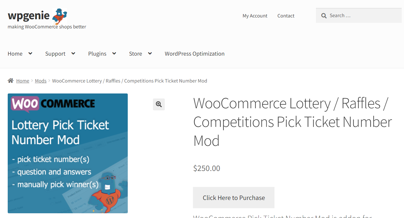 WooCommerce Lottery / Raffles / Competitions Pick Ticket Number Mod