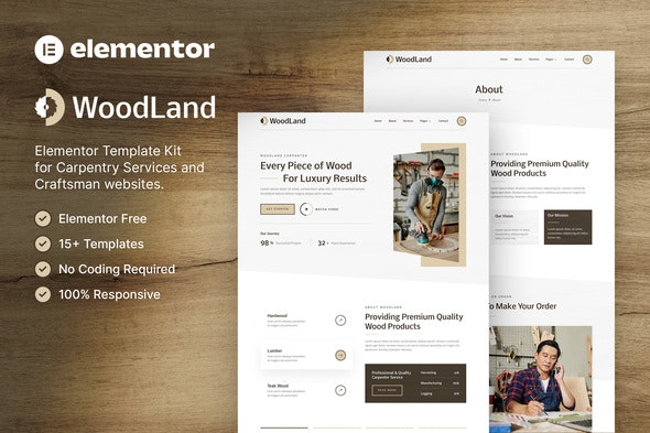 WoodLand - Carpenter & Craftsman Elementor Template Kit