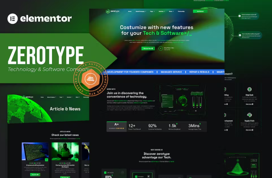 Zerotype - Technology and software company Elementor Template Kit
