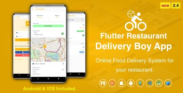 Flutter Restaurant Delivery Boy App for iOS and Android