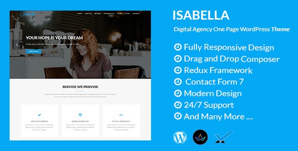 Isabella Digital Agency One Page WordPress Theme