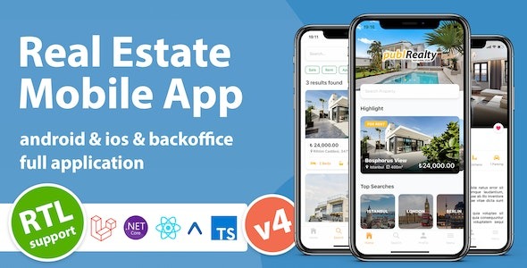 Real Estate Mobile App with Admin Panel | React Native - PHP Laravel