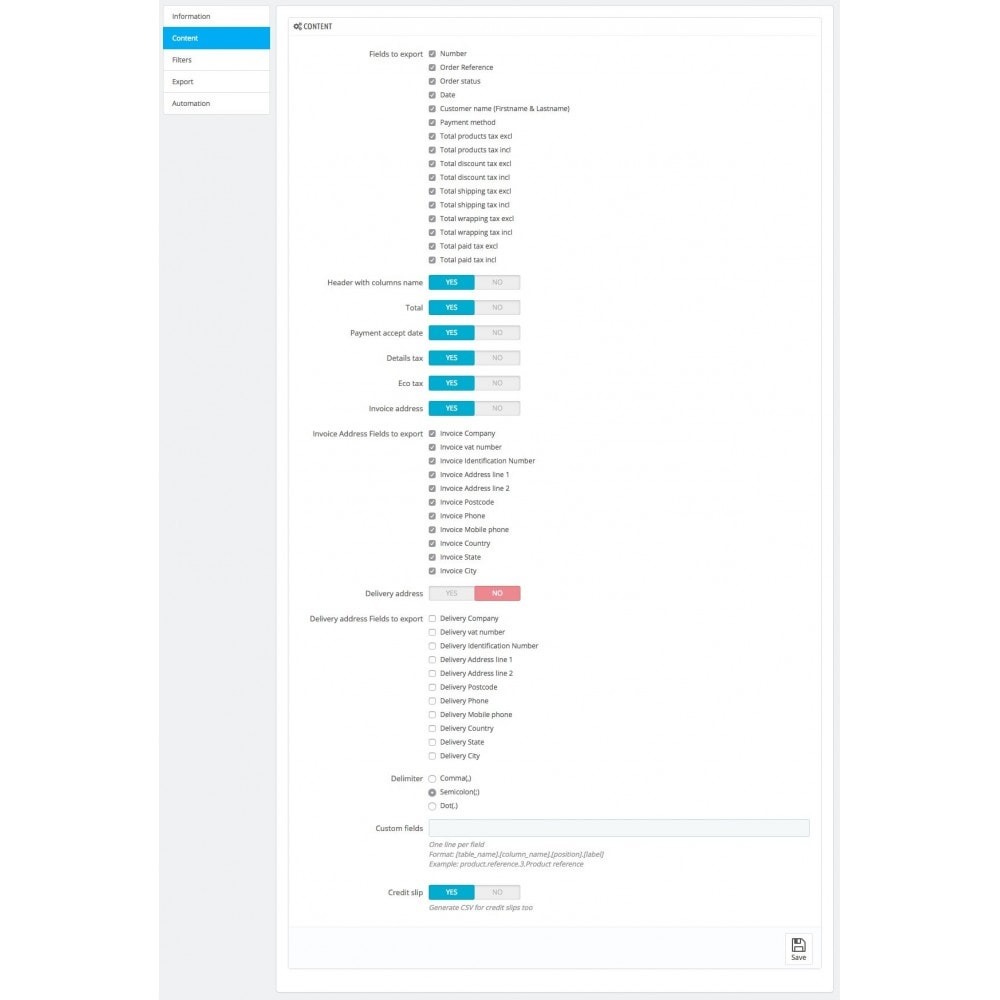 Prestashop Invoice - Credit slip Export (CRON / FTP / EMAIL) Module